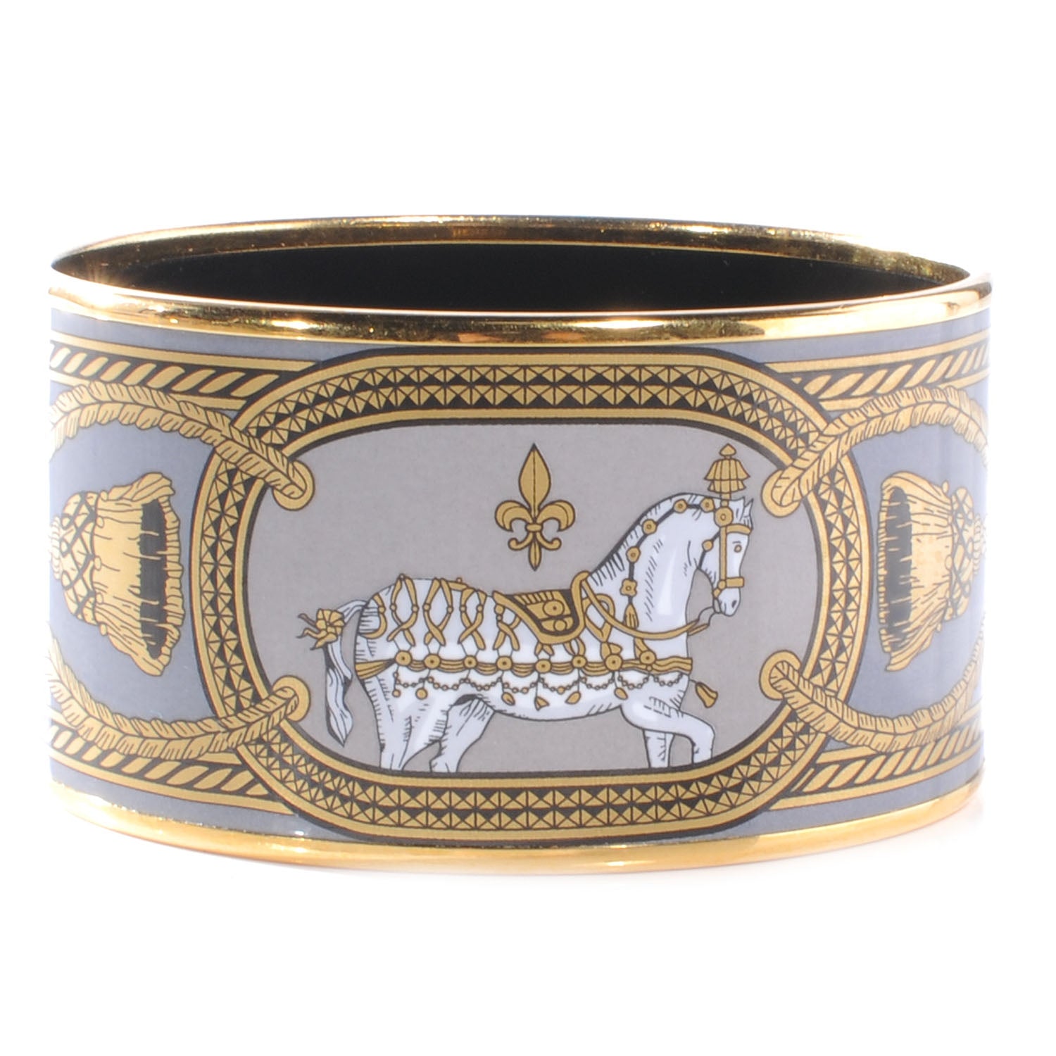 Hermes Enamel Printed Grand Apparat Extra Wide Bracelet 65 Light Grey 4 of 5