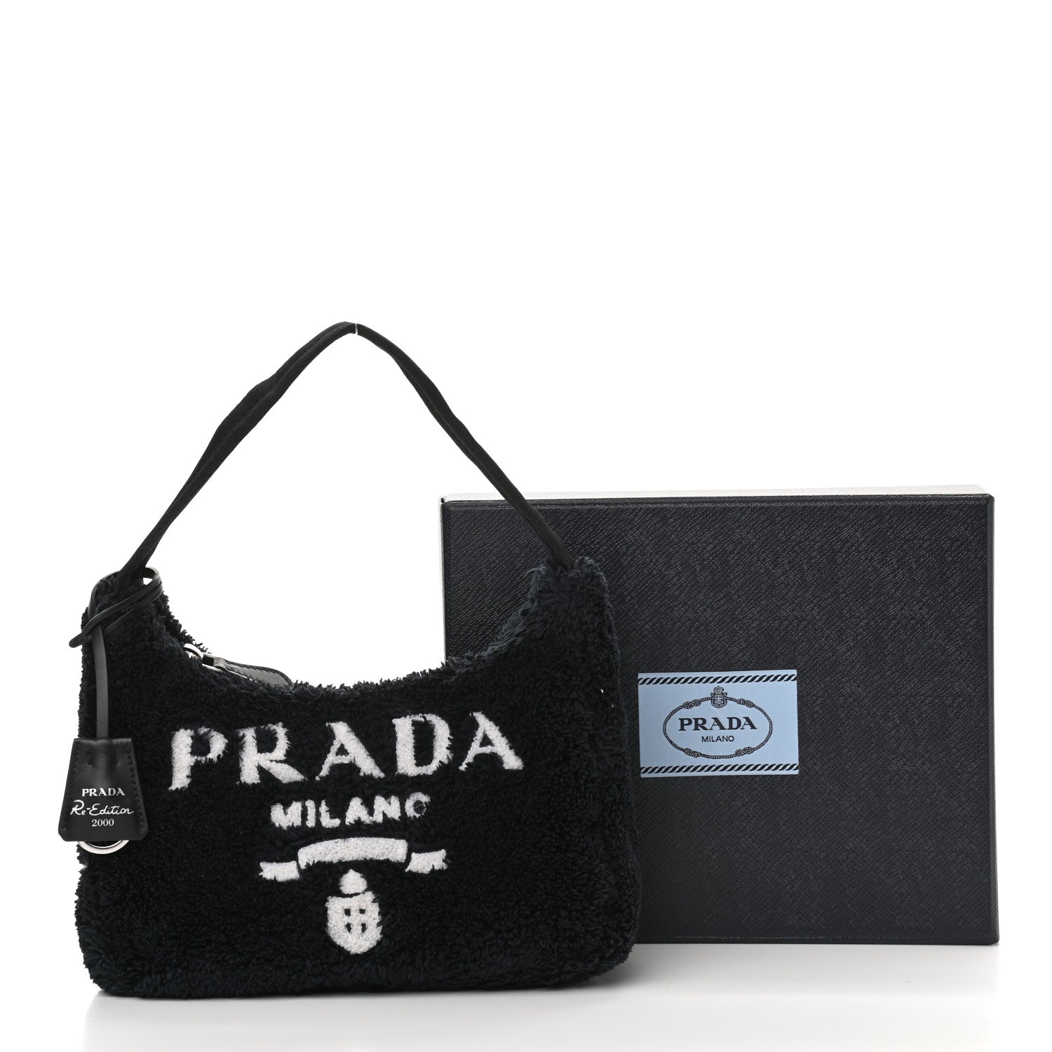 Prada Terry Cloth Mini Re-Edition 2000 Bag Black White 11 of 11