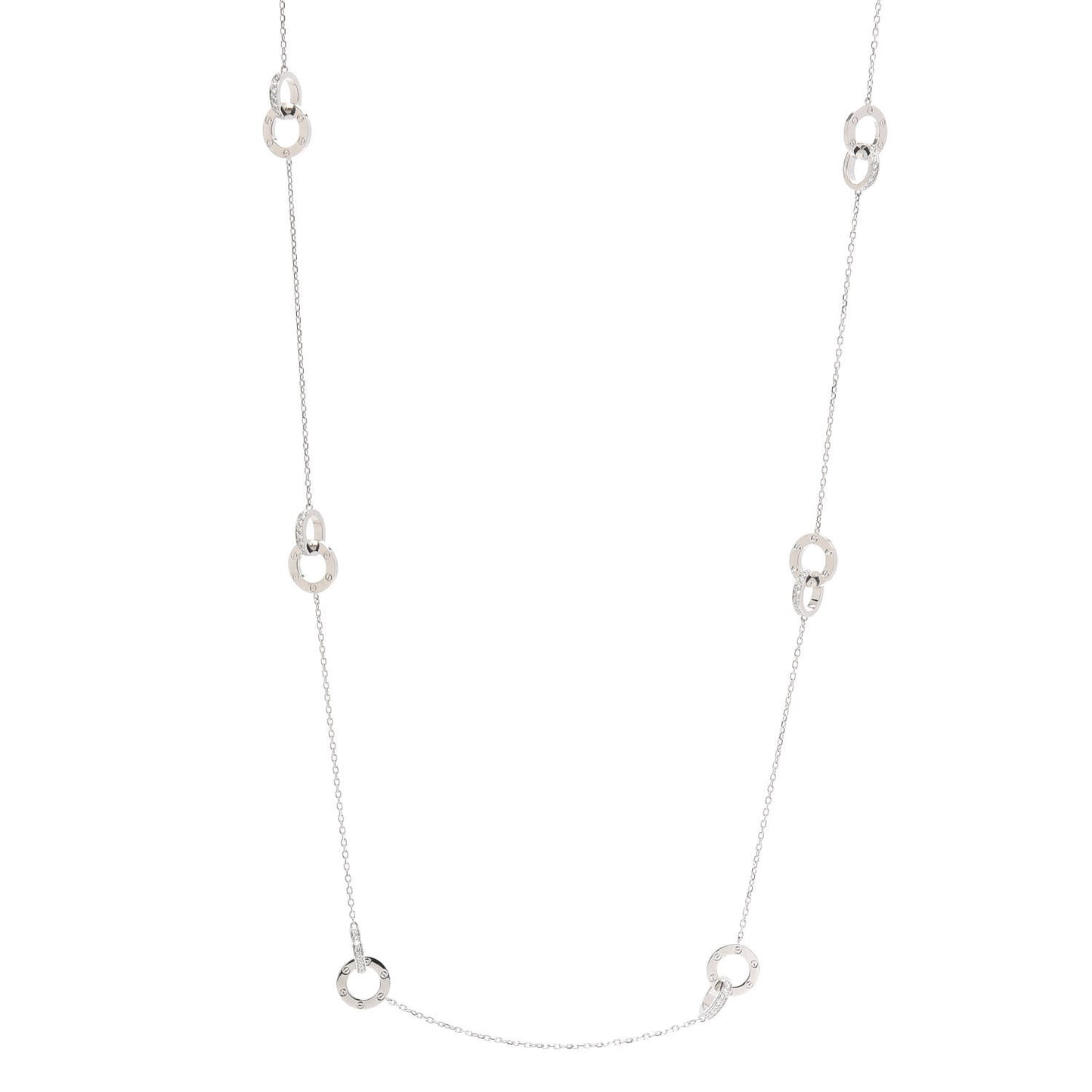 18K White Gold Diamond LOVE Long Station Necklace