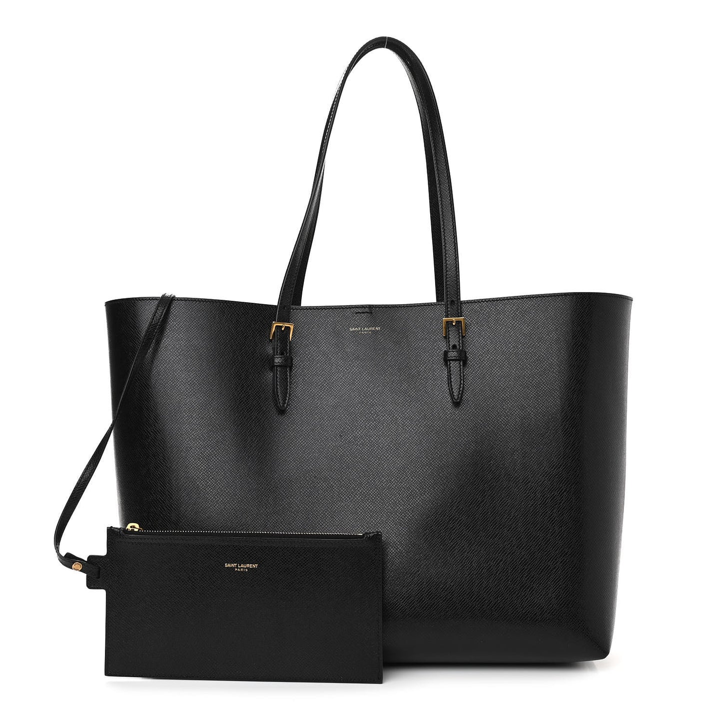 Grained Calfskin E/W Large Shopping Tote Black