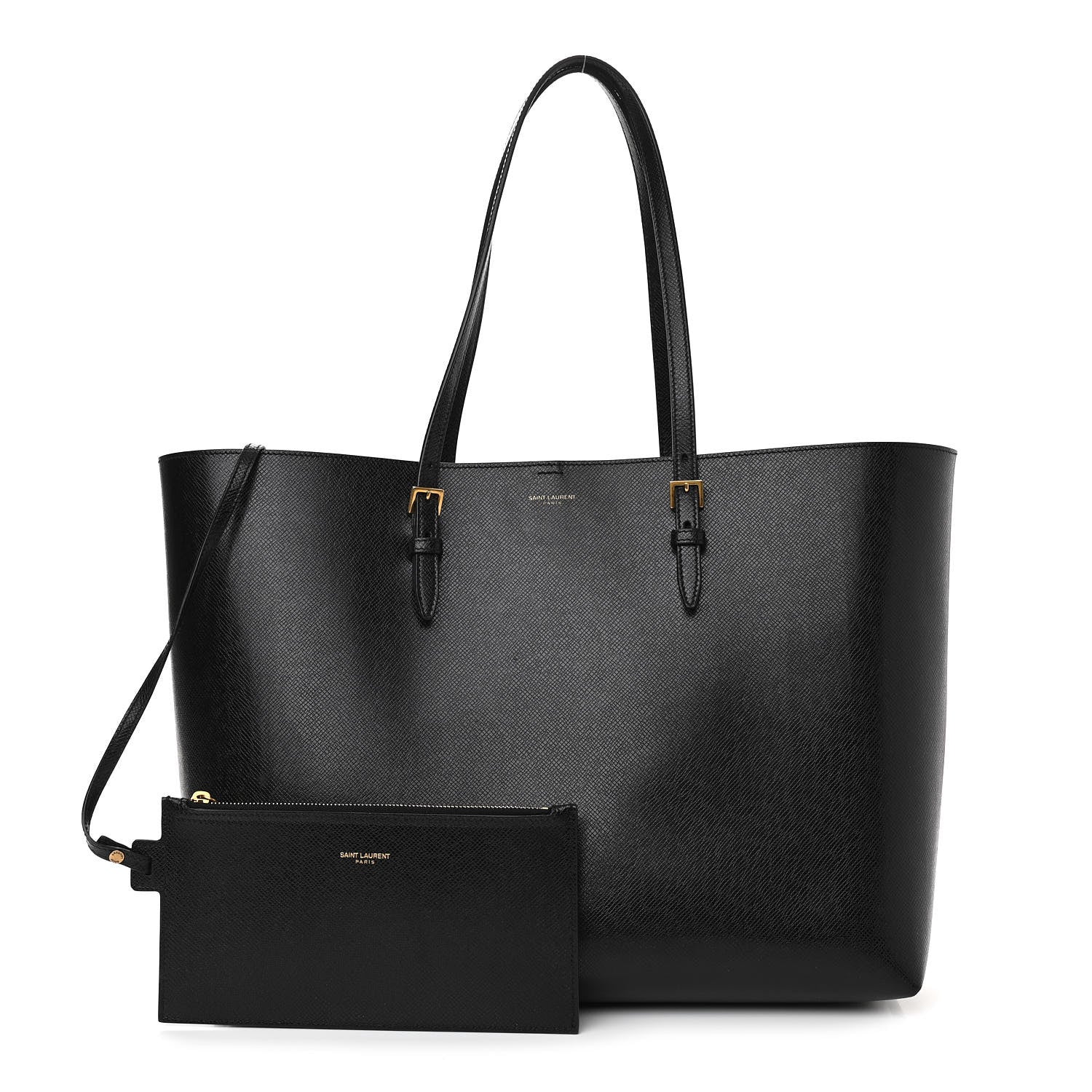 Saint Laurent Grained Calfskin E/W Large Shopping Tote Black 1 of 11