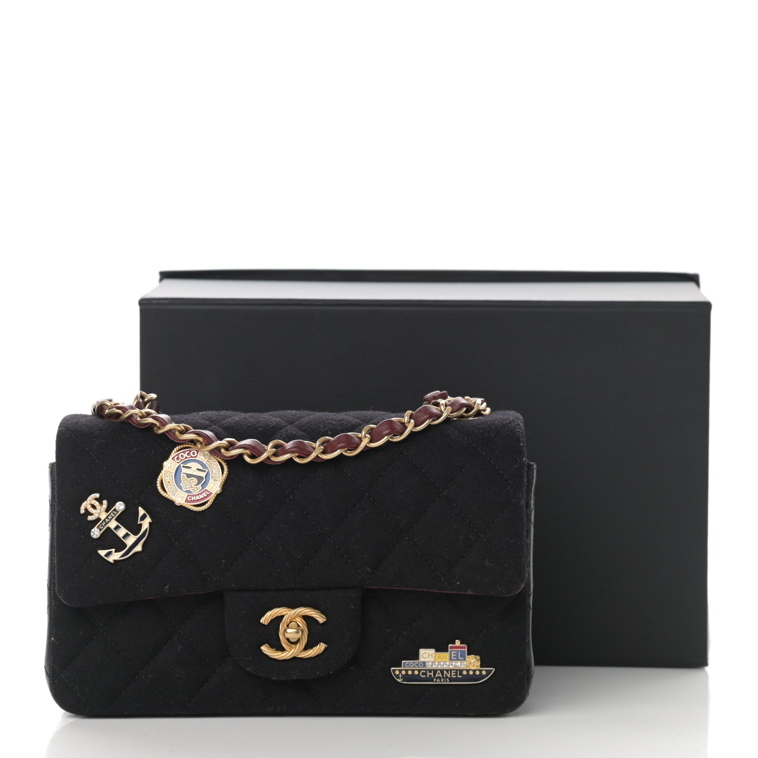 Chanel Felt Quilted Paris-Hamburg Charms Mini Rectangular Flap Dark Navy 12 of 12