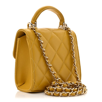 Chanel Lambskin Quilted Top Handle Flap Clutch With Chain Yellow 3 of 17