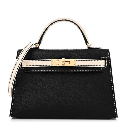 Hermes Chevre Mysore Horseshoe Mini Kelly Sellier 20 Black Craie 1 of 10