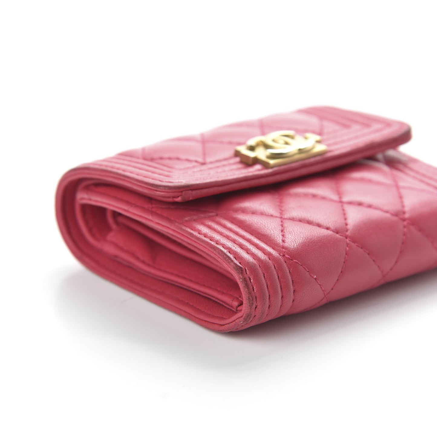 Lambskin Quilted Compact Boy Wallet Fuchsia