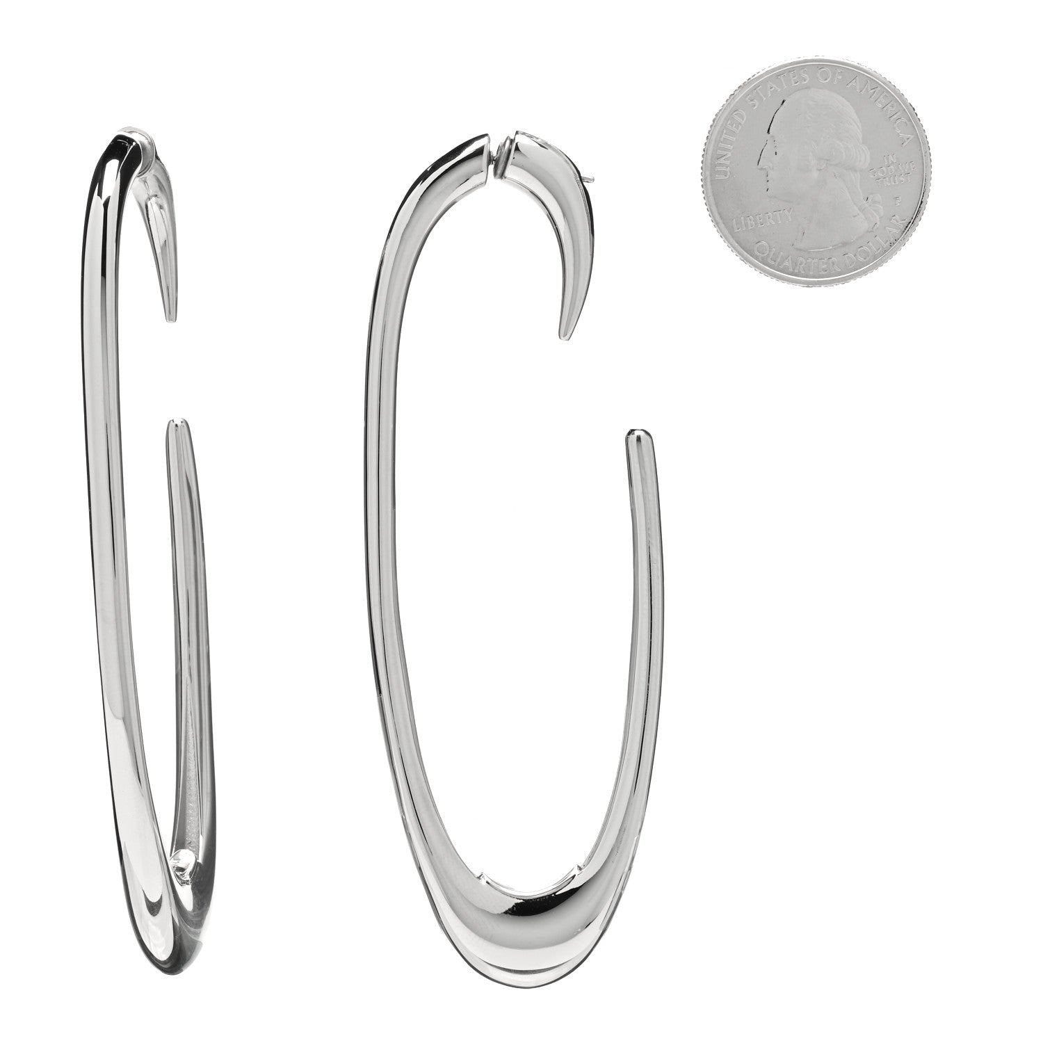 Saint Laurent Metal Large Pointed Hoop Earrings Silver 2 of 4