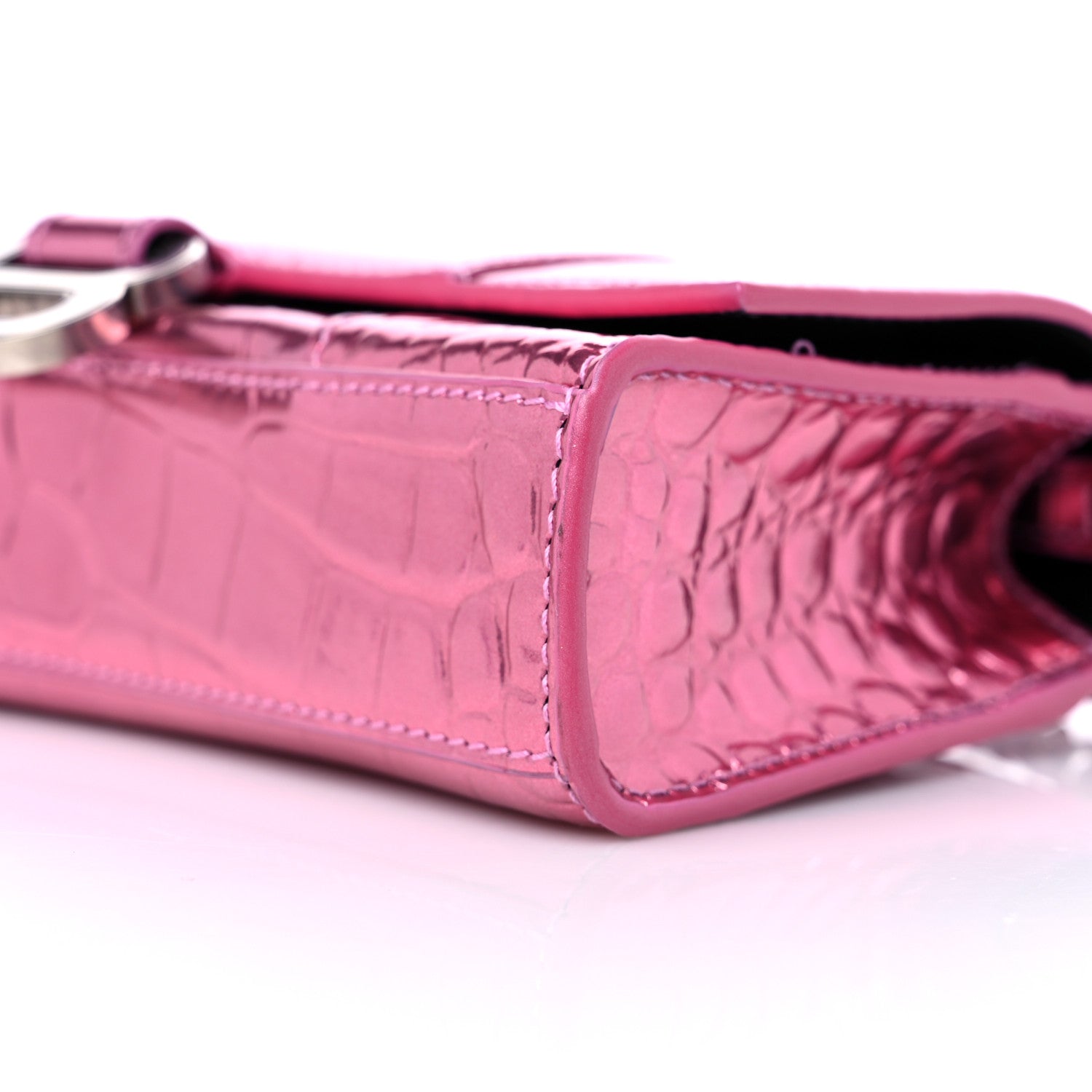 Balenciaga Metallic Shiny Calfskin Crocodile Embossed Hourglass Chain Bag Pink 8 of 10