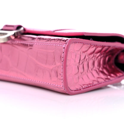 Balenciaga Metallic Shiny Calfskin Crocodile Embossed Hourglass Chain Bag Pink 8 of 10
