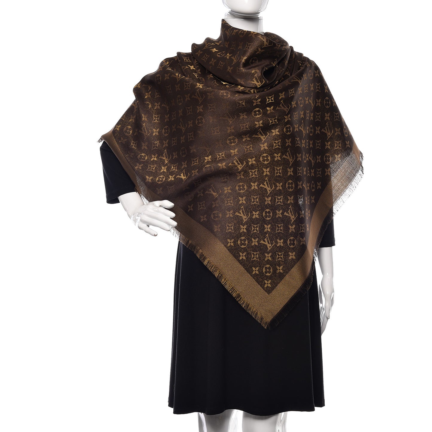 Silk Lurex Wool Monogram Shine Shawl Brown