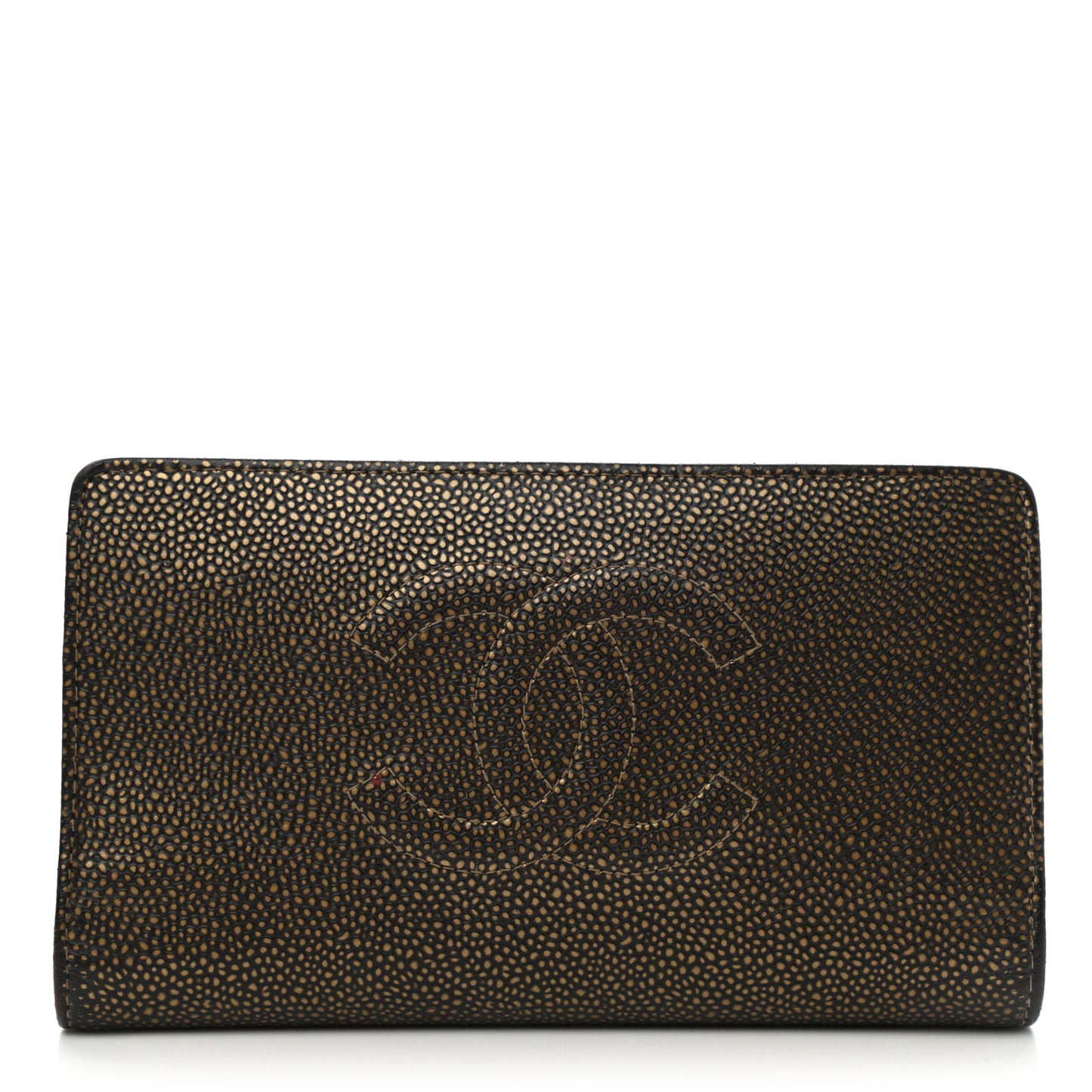 Metallic Caviar Timeless CC Yen Wallet Gold