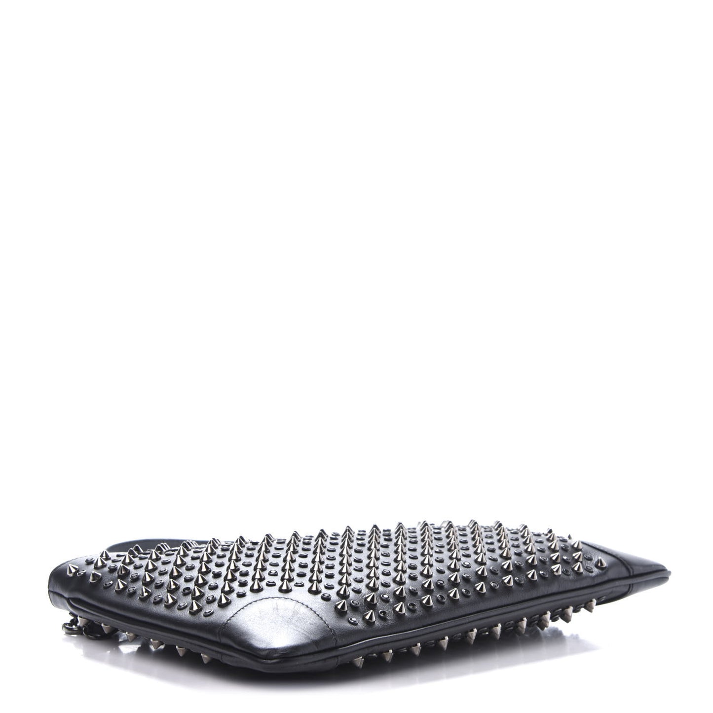 Calfskin Paris Spikes Strass Loubiposh Clutch Black Gun Jet