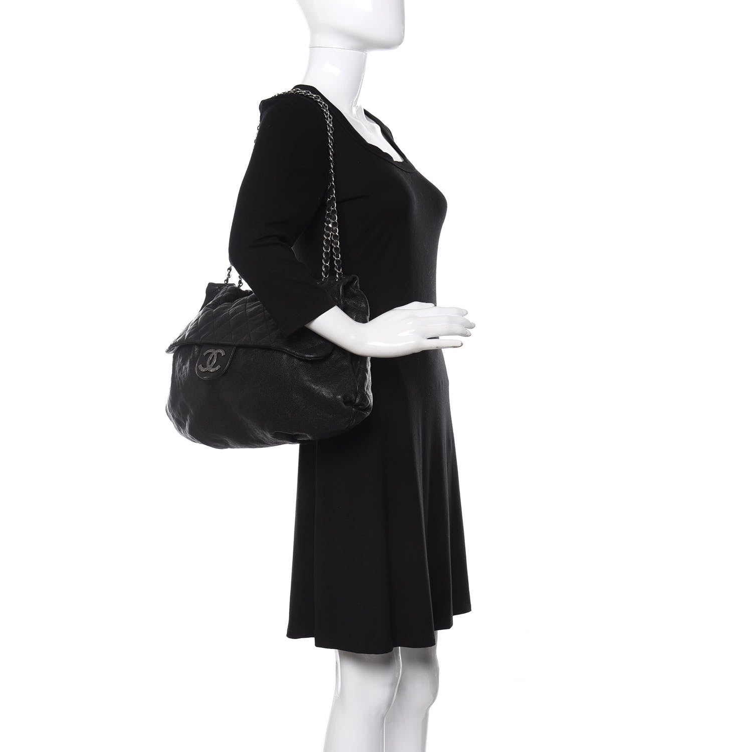 Chanel Crumpled Caviar Quilted Maxi Elastic Flap Black 2 of 10