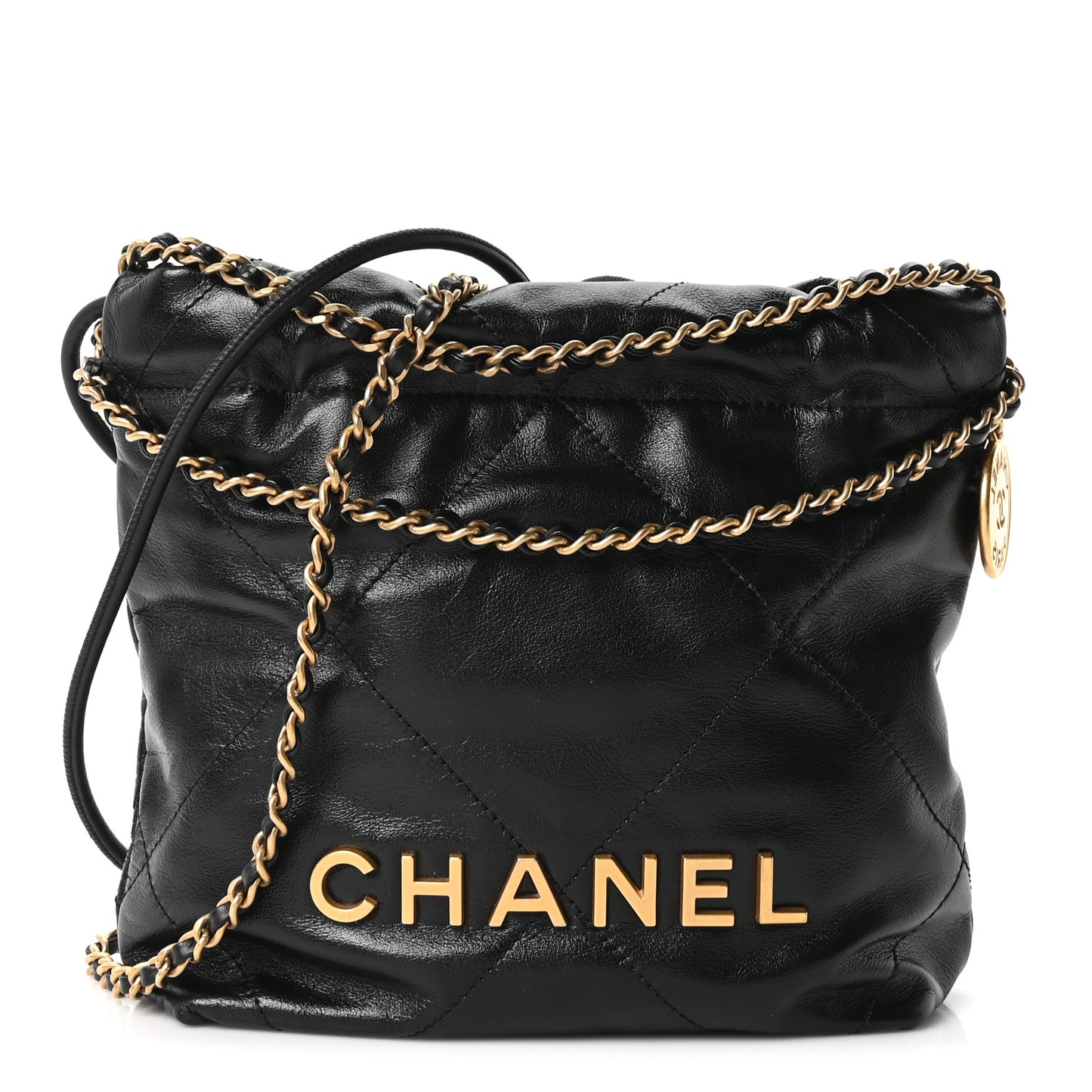 Shiny Calfskin Quilted Mini Chanel 22 Black