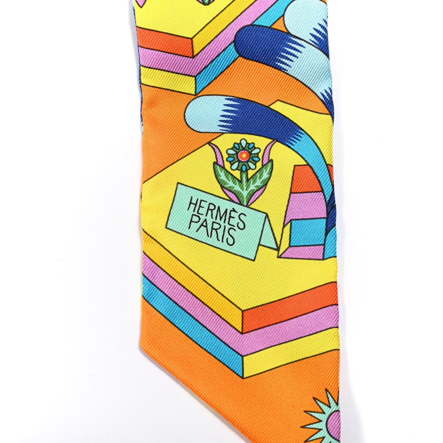 Hermes Silk La Source de Pegase Twilly Orange Vif Jaune Vif 4 of 5