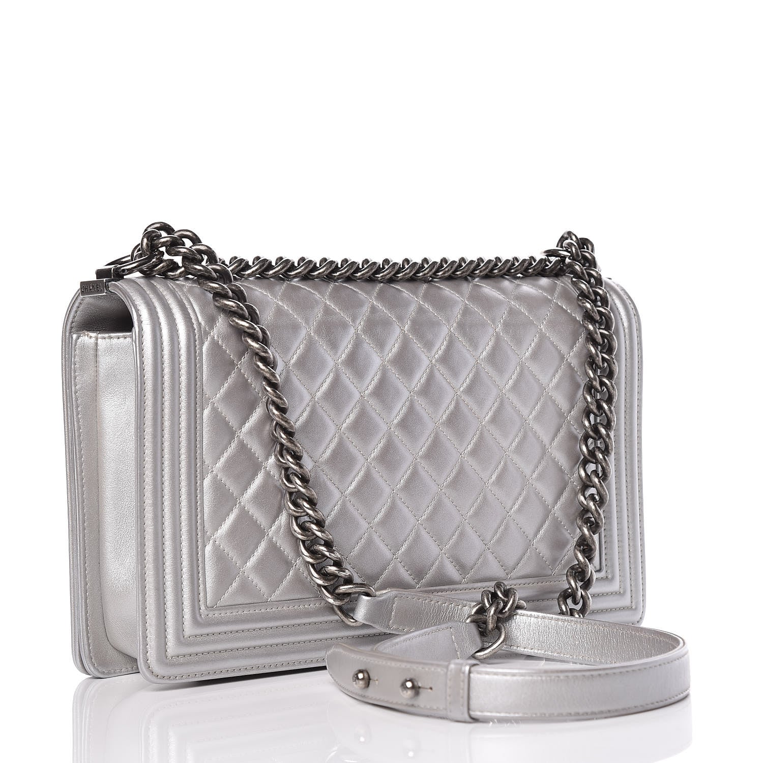 Chanel Metallic Calfskin Quilted New Medium Boy Flap Silver 3 of 14