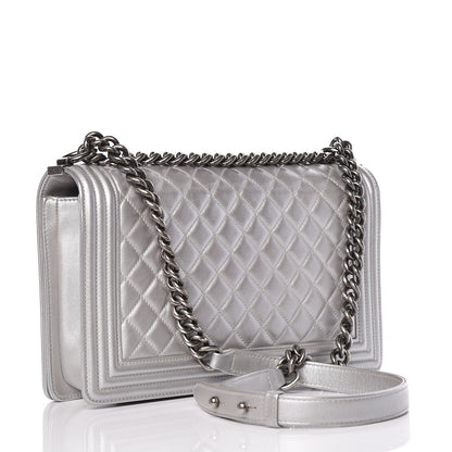 Chanel Metallic Calfskin Quilted New Medium Boy Flap Silver 3 of 14