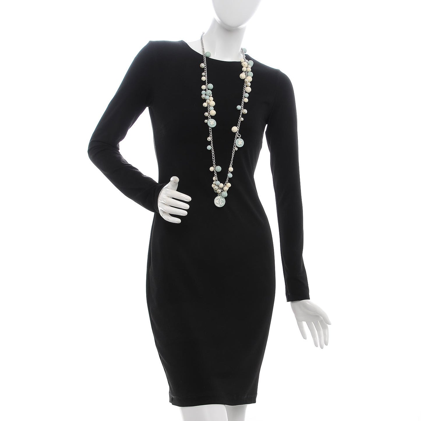 Resin Pearl CC Long Necklace Silver