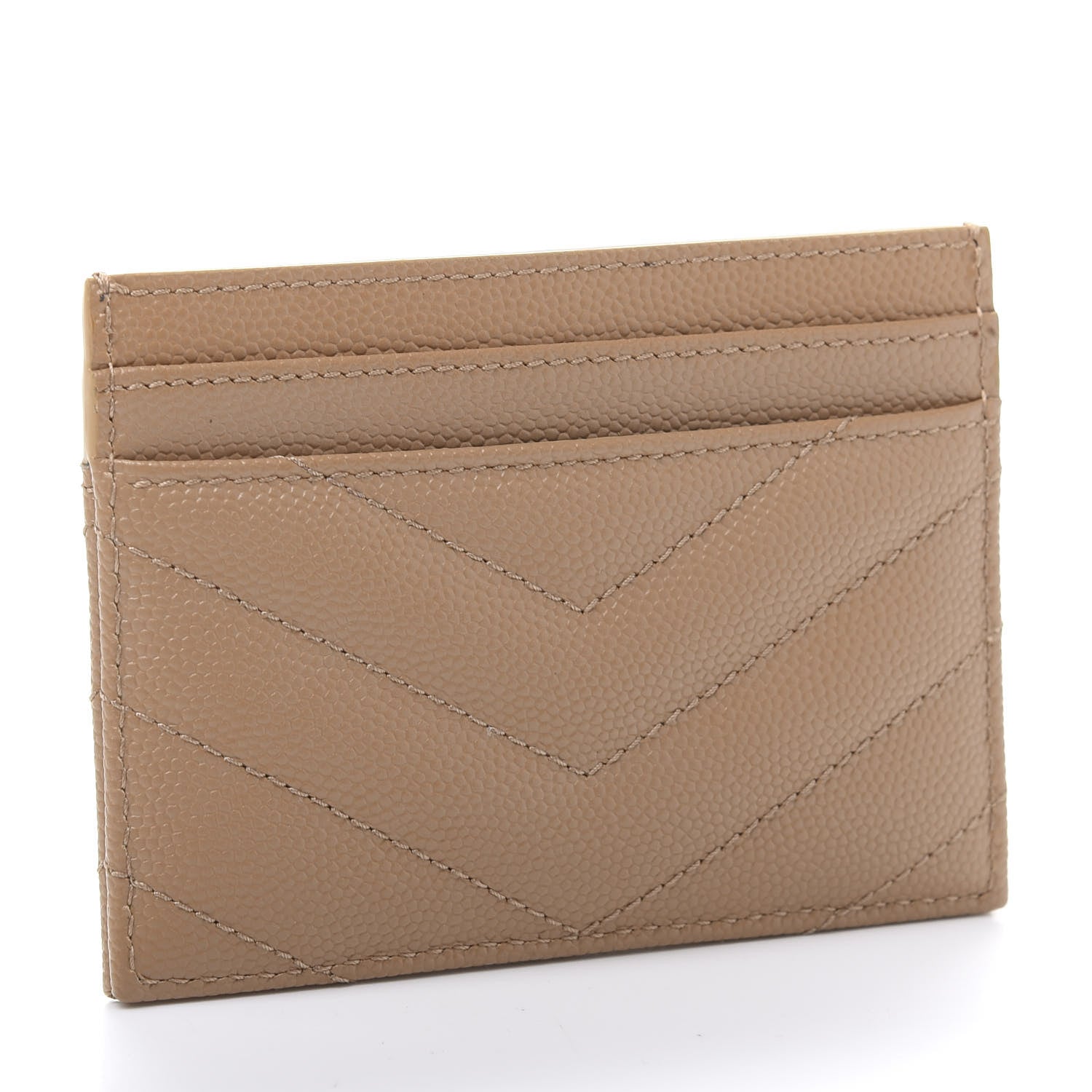 Saint Laurent Grain De Poudre Matelasse Chevron Monogram Credit Card Case Cork 3 of 9