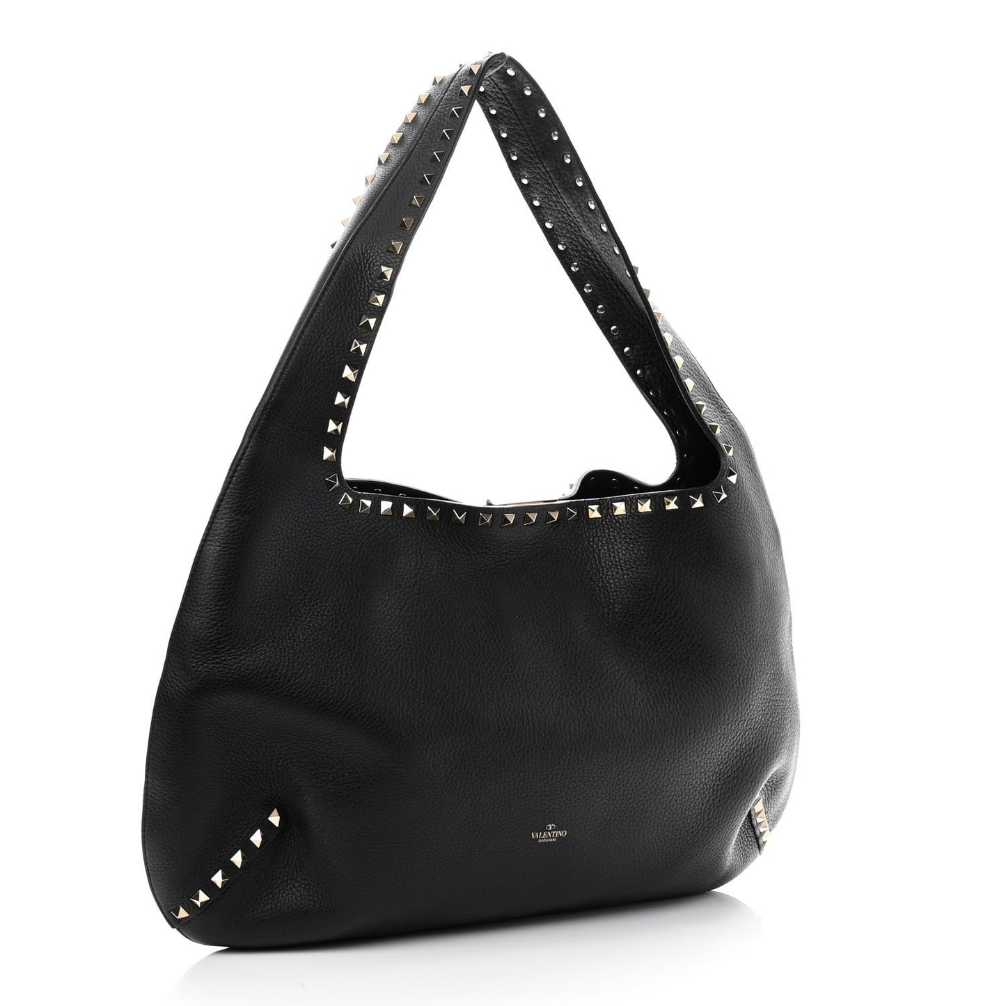 Grained Calfskin Large Rockstud Hobo Black