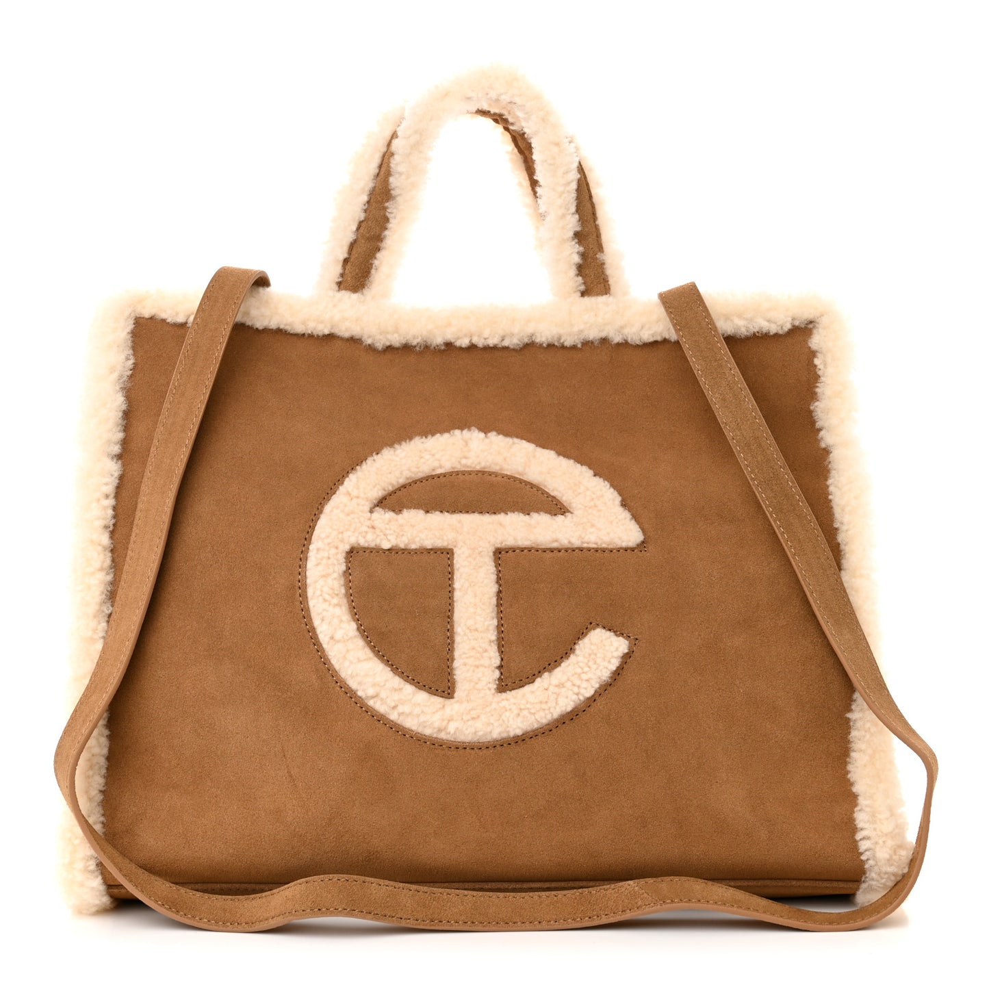X UGG Suede Shearling Medium Shopping Bag Chestnut