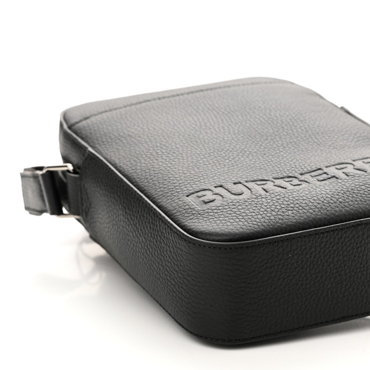 Pebbled Calfskin Logo Embossed Thornton Messenger Bag Black
