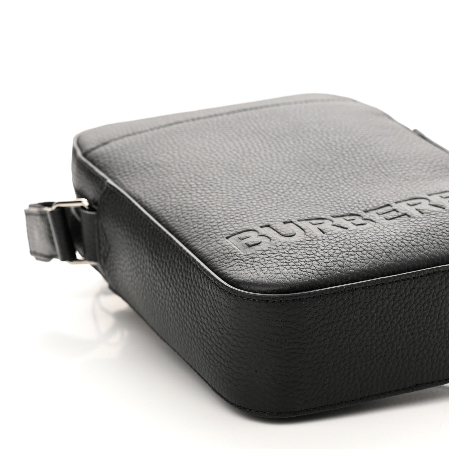 Burberry Pebbled Calfskin Logo Embossed Thornton Messenger Bag Black 8 of 9