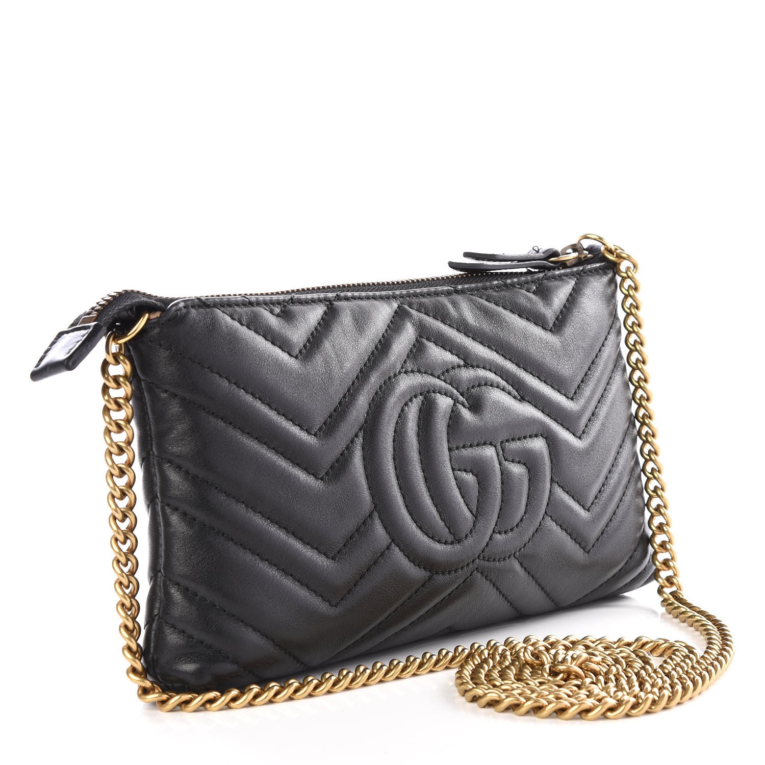 Gucci Calfskin Matelasse Mini GG Marmont Chain Bag Black 2 of 7