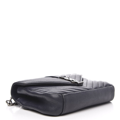 Saint Laurent Sheepskin Matelasse Chevron Monogram Medium College Bag Deep Marine 4 of 18