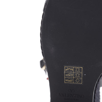 Valentino Garavani Calfskin Rockstud Ankle Strap Torchon Espadrille 25/95mm Wedge Sandals 40 Black 5 of 10