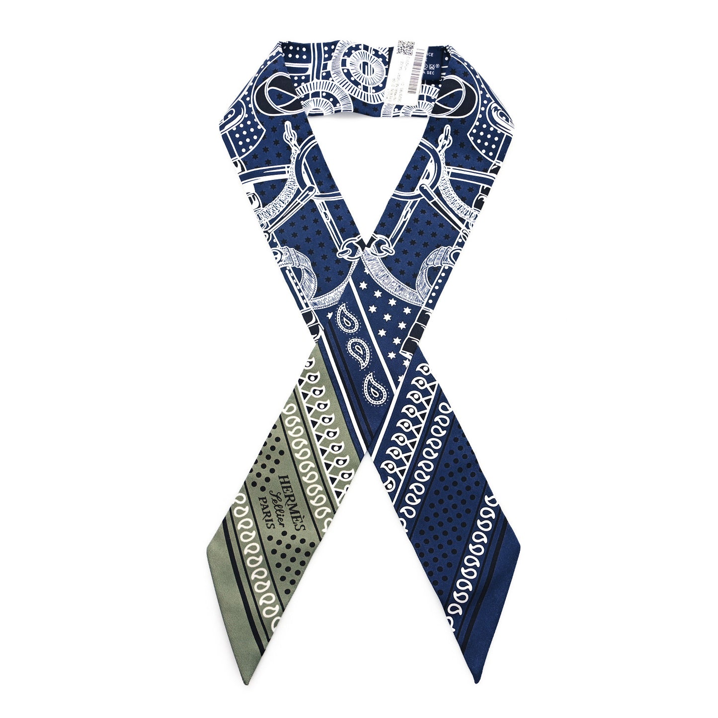 Silk Eperon d'Or Bandana Twilly Marine Vert Sauge White