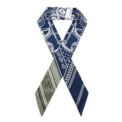 Hermes Silk Eperon d'Or Bandana Twilly Marine Vert Sauge White 1 of 3