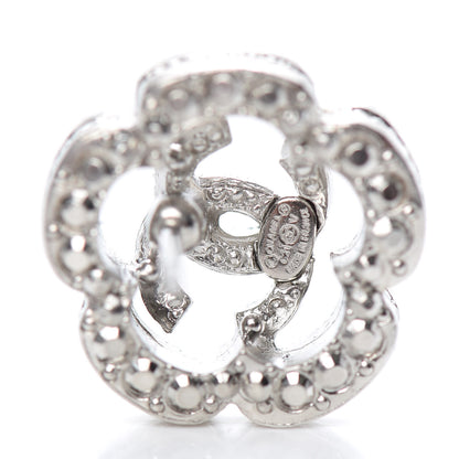 Chanel Crystal Coco Flapper Camellia CC Stud Earrings Silver 4 of 4