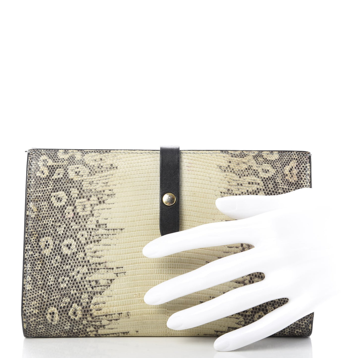 Lizard Calfskin Large Multifunction Strap Wallet Natural