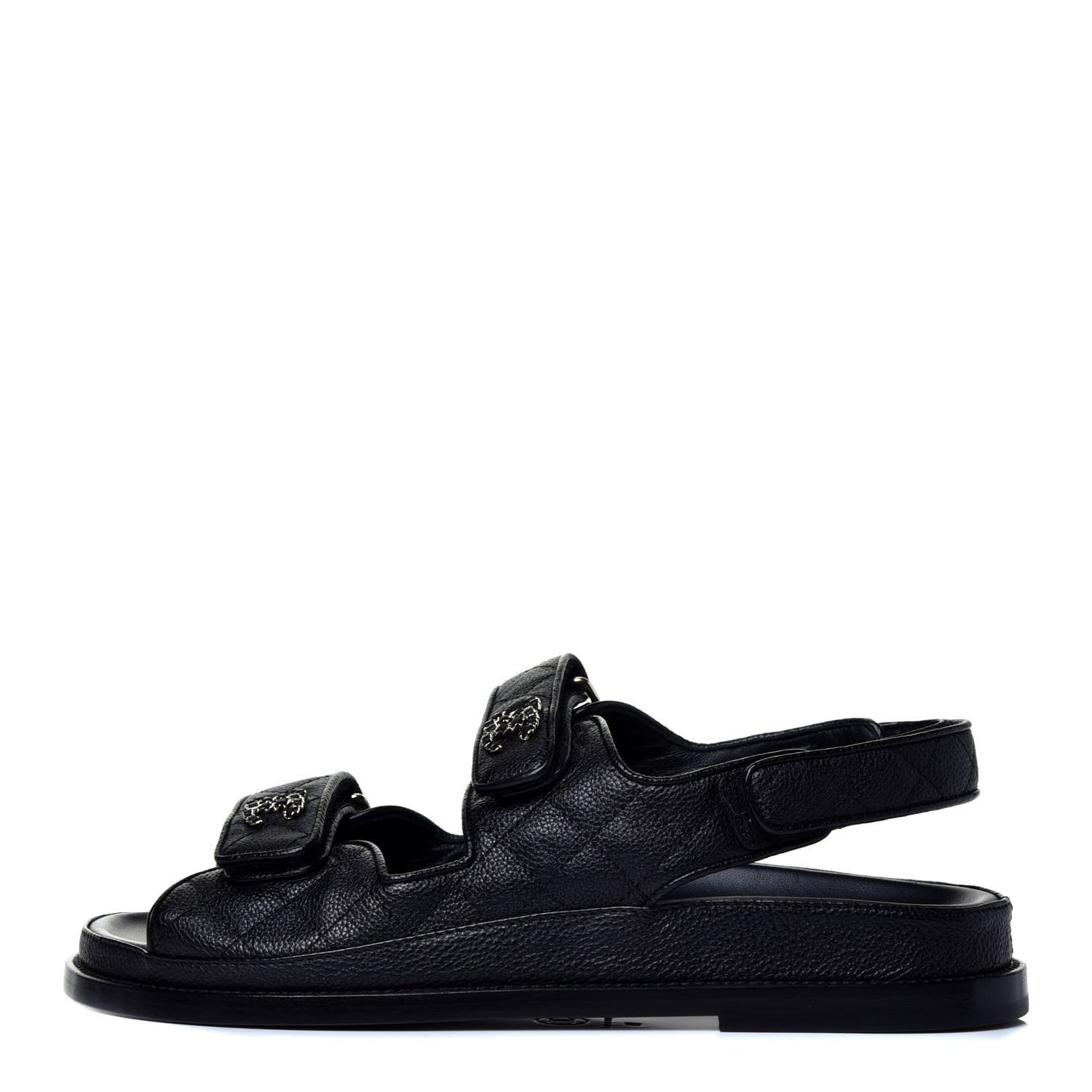 Grained Calfskin Velcro Dad Sandals 39 Black