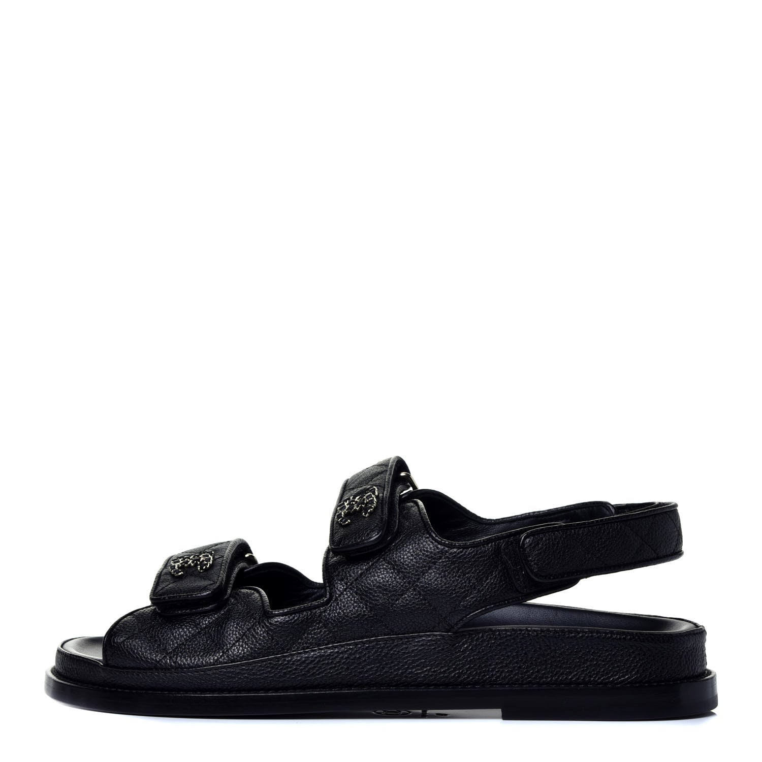 Chanel Grained Calfskin Velcro Dad Sandals 39 Black 1 of 8