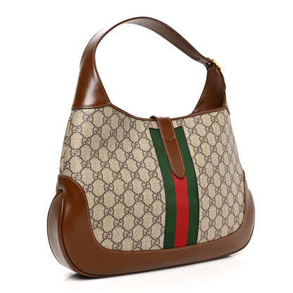 Gucci GG Supreme Monogram Azalea Calfskin Web Medium Jackie 1961 Hobo Beige Ebony Brown Sugar 3 of 11