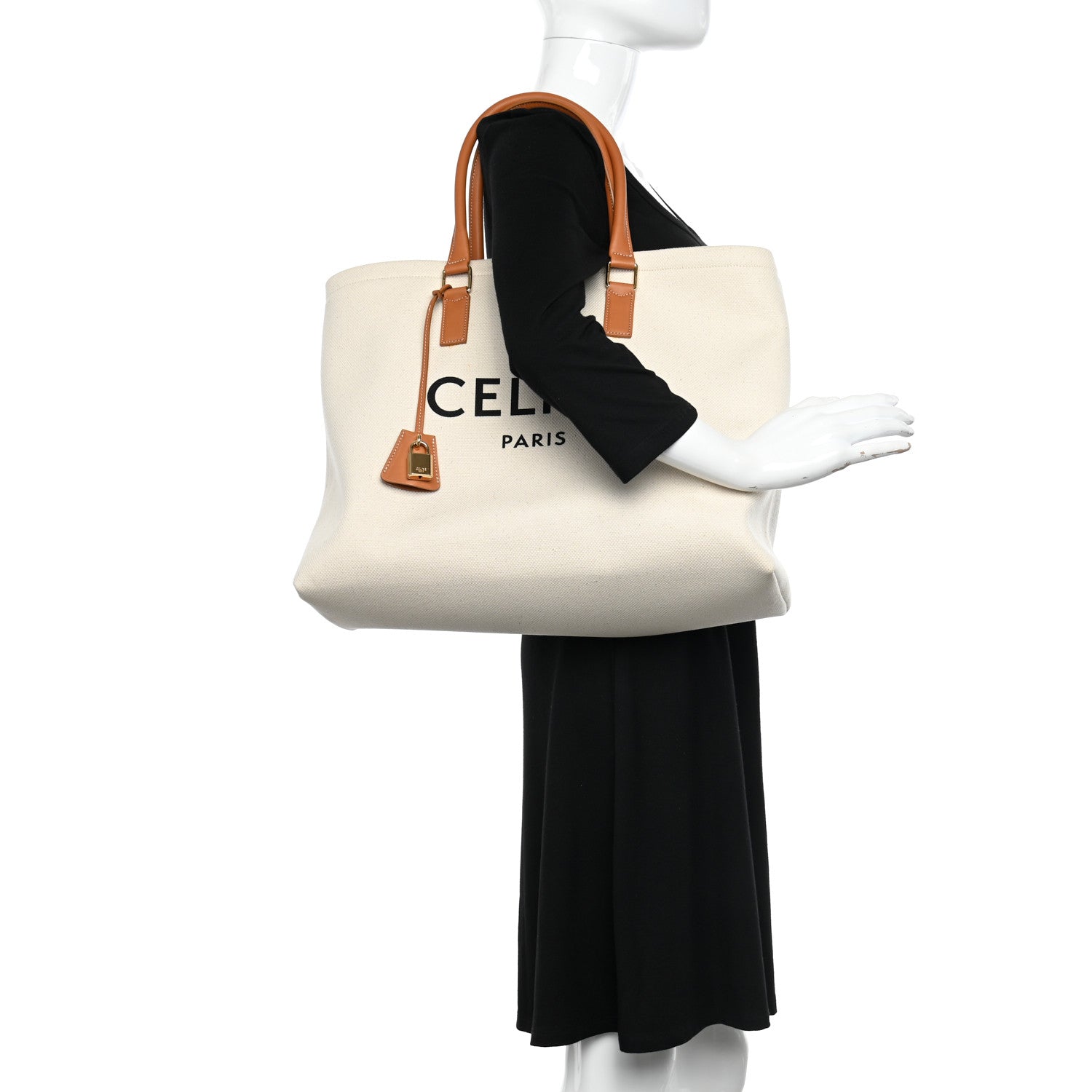 Celine Canvas Calfskin Horizontal Cabas Natural Tan 2 of 11