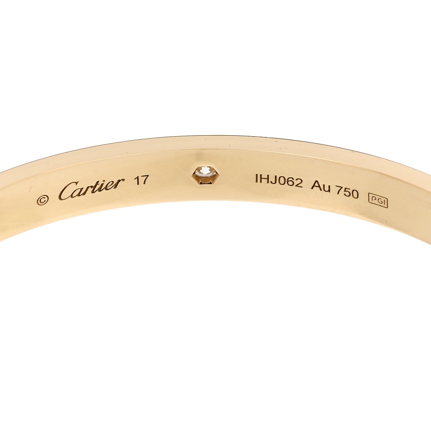 18K Yellow Gold 1 Diamond LOVE Cuff Bracelet 17