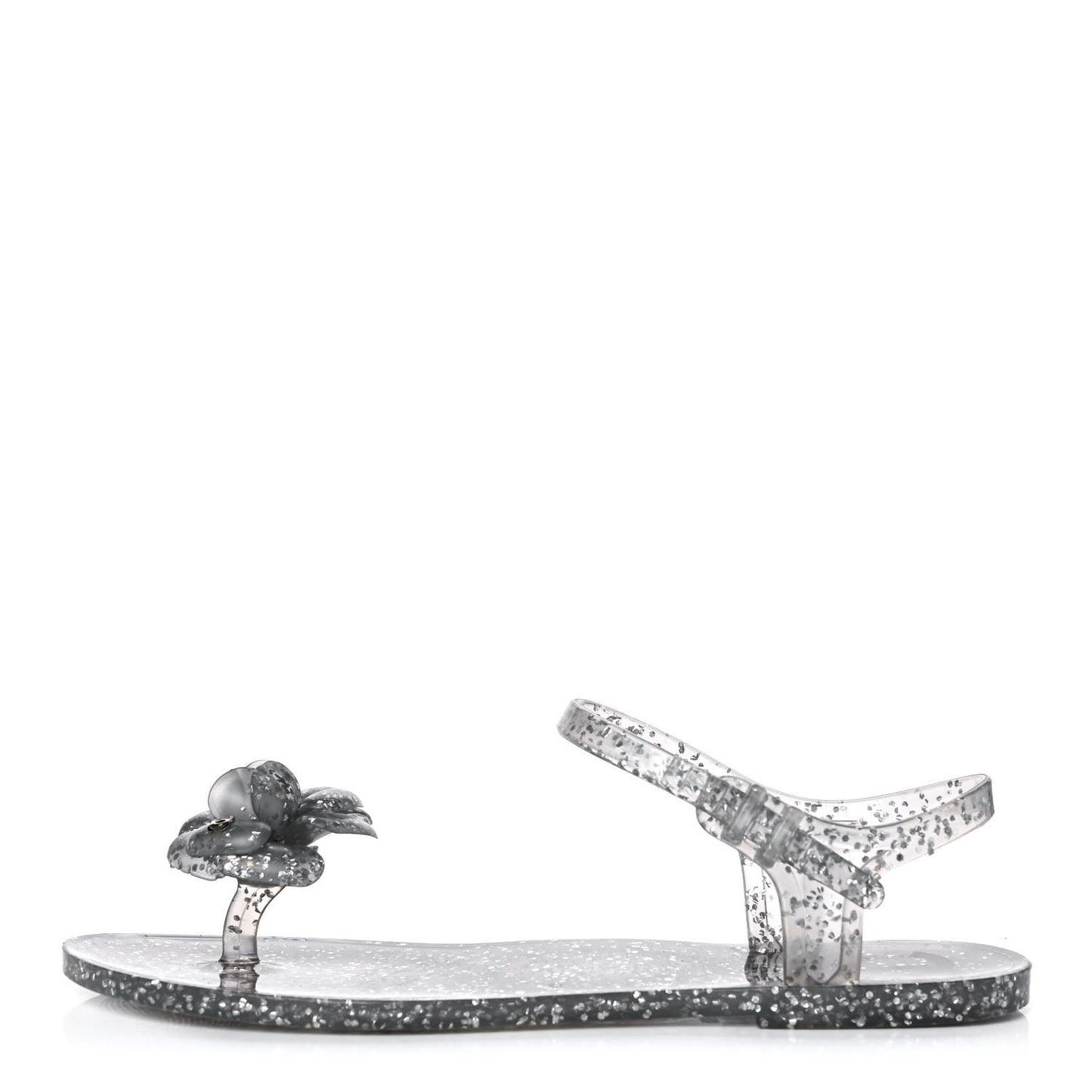Jelly Camellia Glitter Thong Sandals 38 Grey