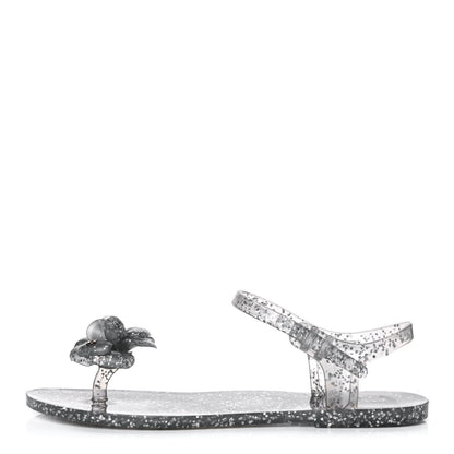 Chanel Jelly Camellia Glitter Thong Sandals 38 Grey 1 of 8