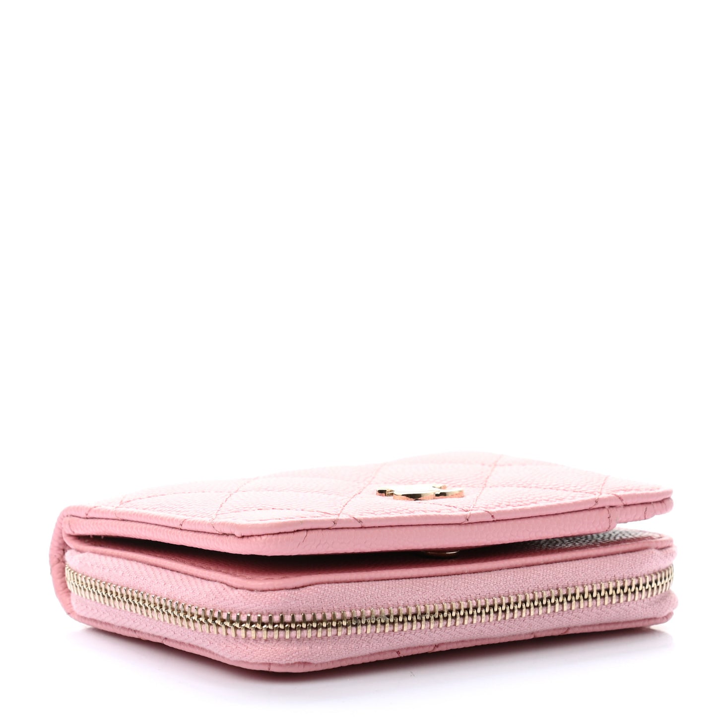 Caviar Quilted Compact Zipped Wallet Pink