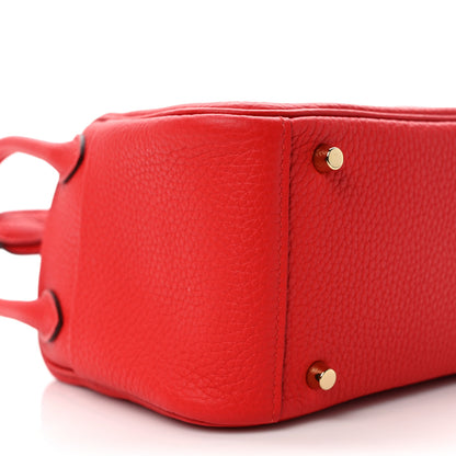 Hermes Taurillon Clemence Mini Lindy 20 Rouge de Coeur 7 of 9