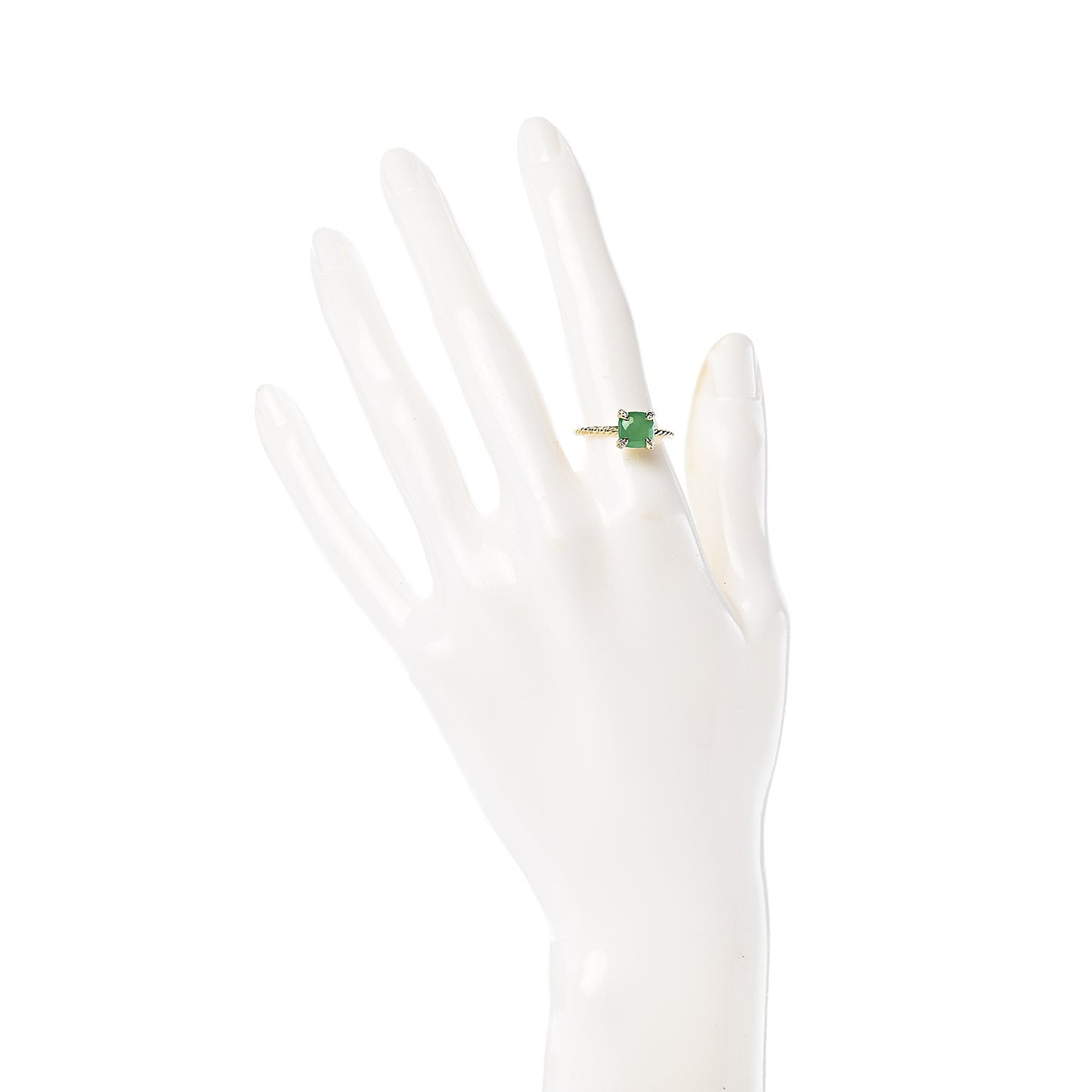 18K Yellow Gold Diamond Chrysoprase 7mm Chatelaine Ring 52 6