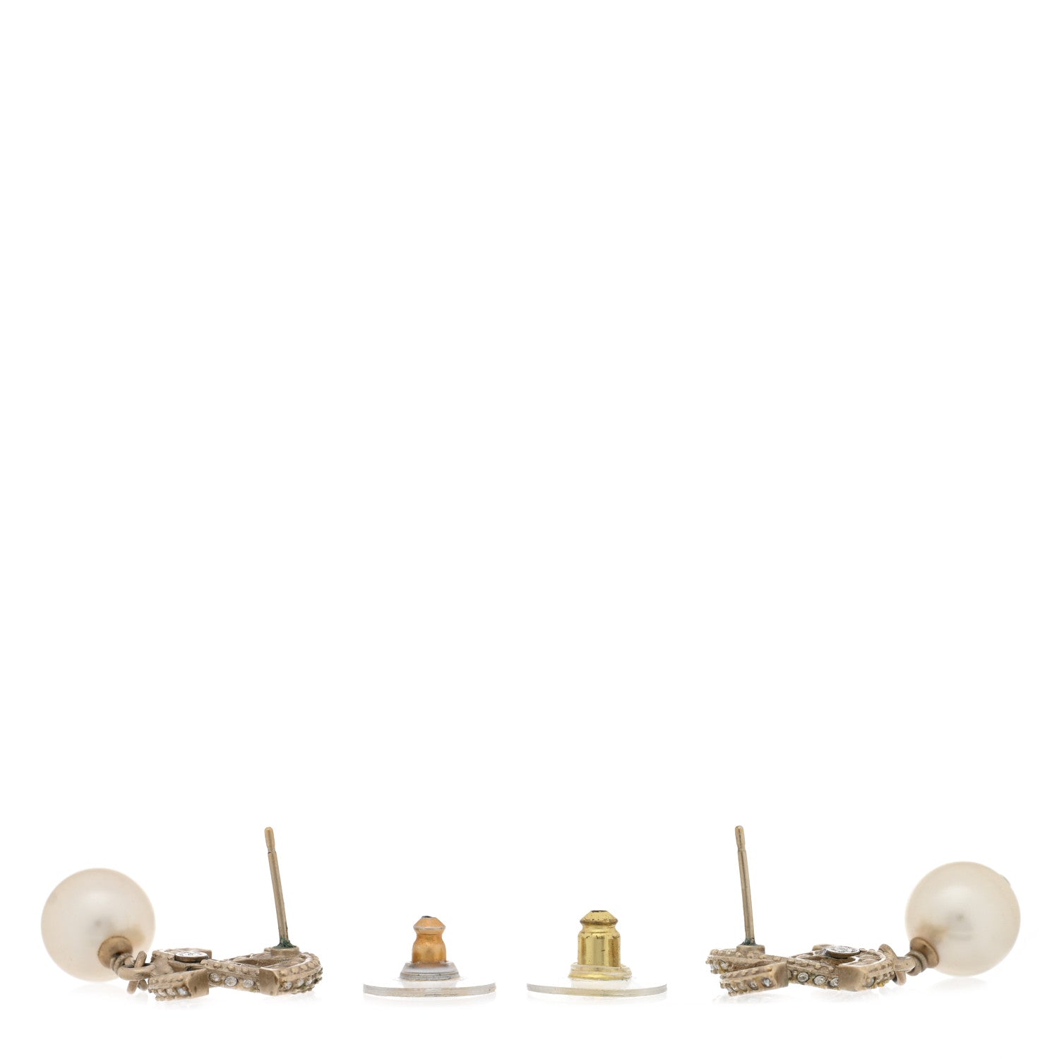 Chanel Crystal Timeless CC Pearl Drop Earrings Light Gold 3 of 4