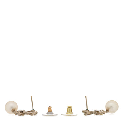 Chanel Crystal Timeless CC Pearl Drop Earrings Light Gold 3 of 4