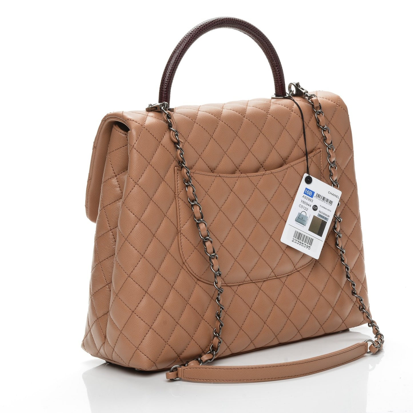 Caviar Lizard Quilted Large Coco Handle Flap Beige