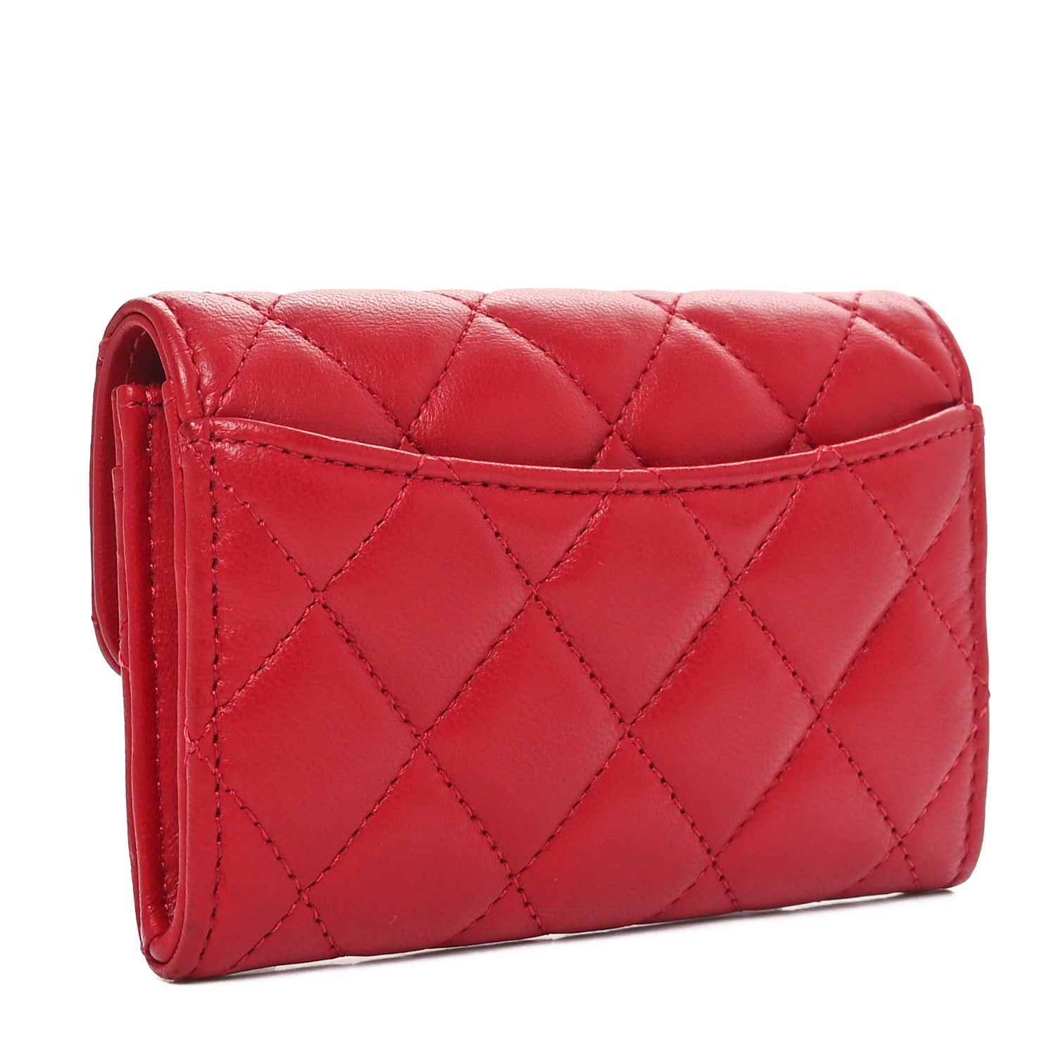 Chanel Lambskin Quilted Flap Card Holder Wallet Red 3 of 10