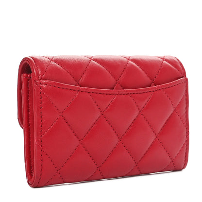 Chanel Lambskin Quilted Flap Card Holder Wallet Red 3 of 10