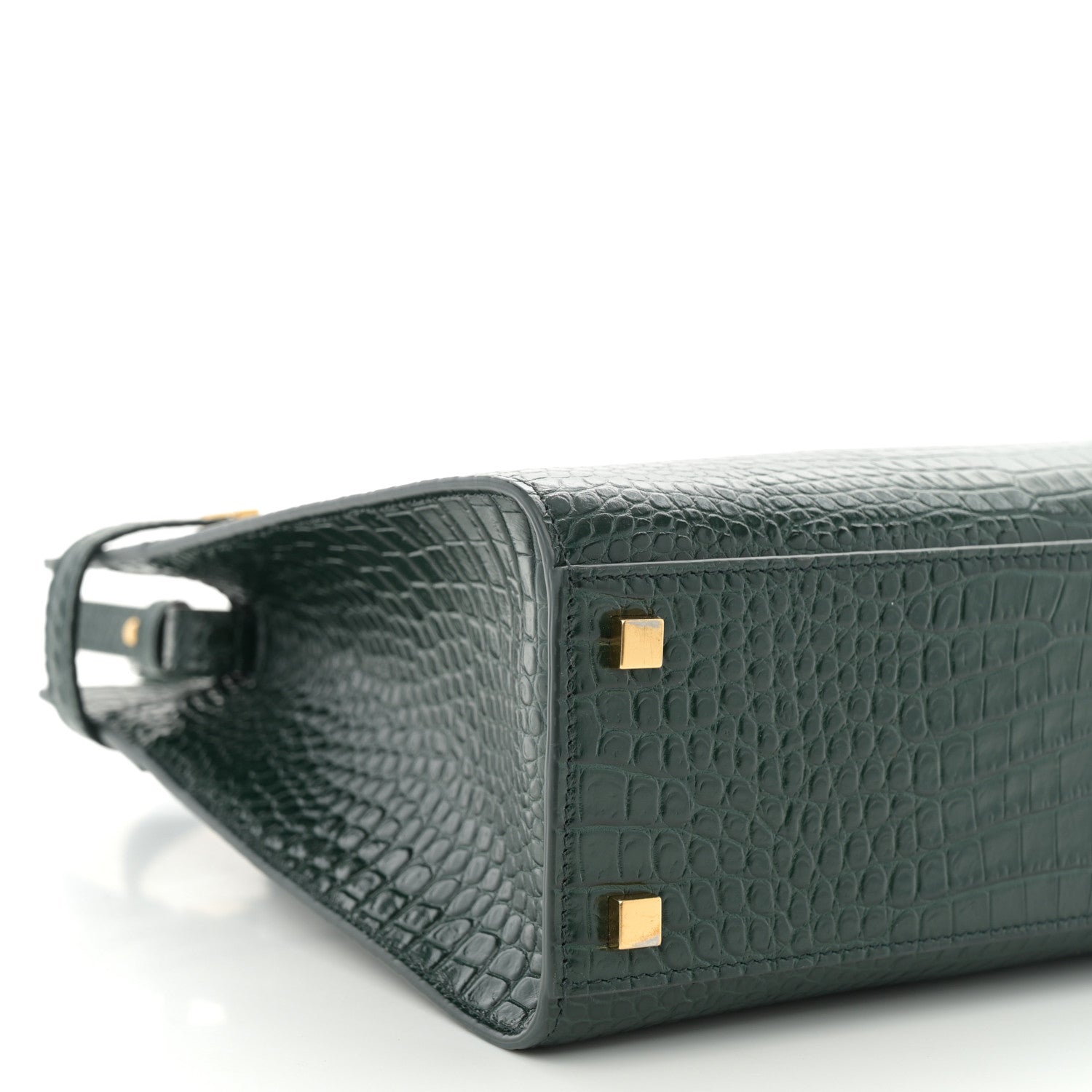 Saint Laurent Shiny Calfskin Crocodile Embossed Small Manhattan Shopper Tote Green 8 of 9