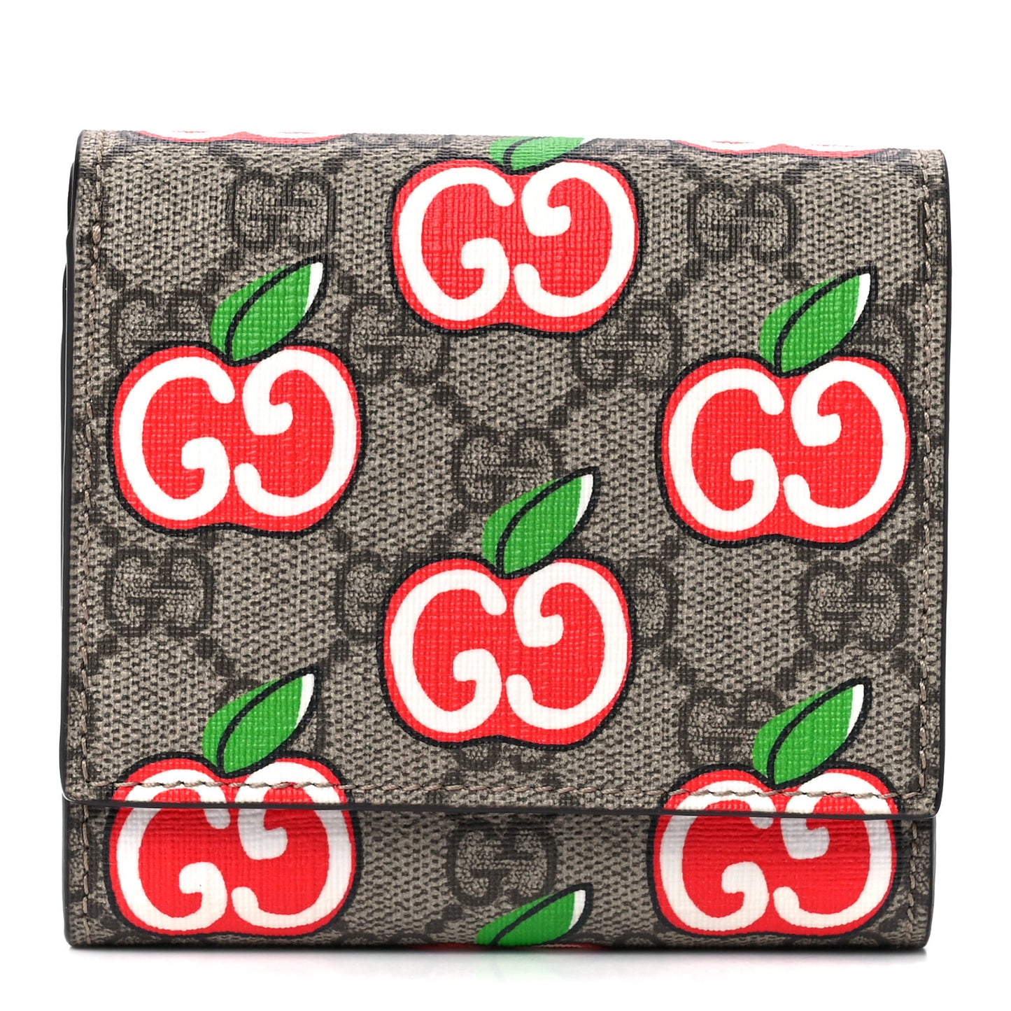 GG Supreme Apple French Wallet Beige Multicolor Lobster Red